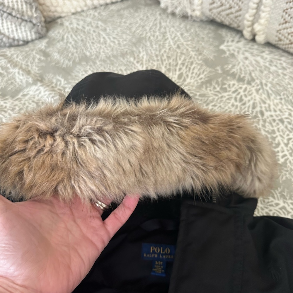 Polo by Ralph Lauren Black Puffer Jacket with Faux Fur Hood - Picture 7 of 10